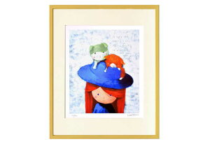 はりたつお 四つ切36.5×44×2cm  フレーム色イエロー 『いつも一緒』 インテリア額装品 受注生産品 大額 イエローc1073