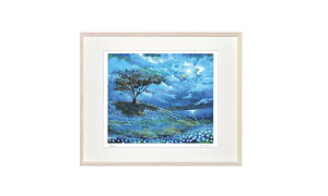 はりたつお 四つ切36.5×44×2cm フレーム色ホワイト『旅立ち(ネモフィラ)』 インテリア額装品 受注生産品 大額  C1160