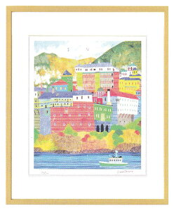 はりたつお 四つ切 36.5×44×2cm フレーム色イエロー アトス山『オシウ・グリゴリウ修道院』 インテリア額装品 受注生産品 大額 イエロー c1115