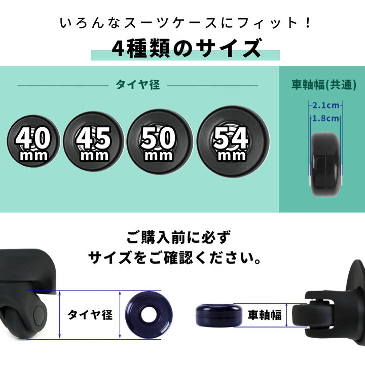 楽天市場 スーツケース タイヤ 4個セット 40mm 45mm 50mm 54mm ゴム 車輪修理 交換 キット 静穏 セット キャリーケース キャスター 交換 ベアリング 送料無料 Diy ガリペット楽天市場店