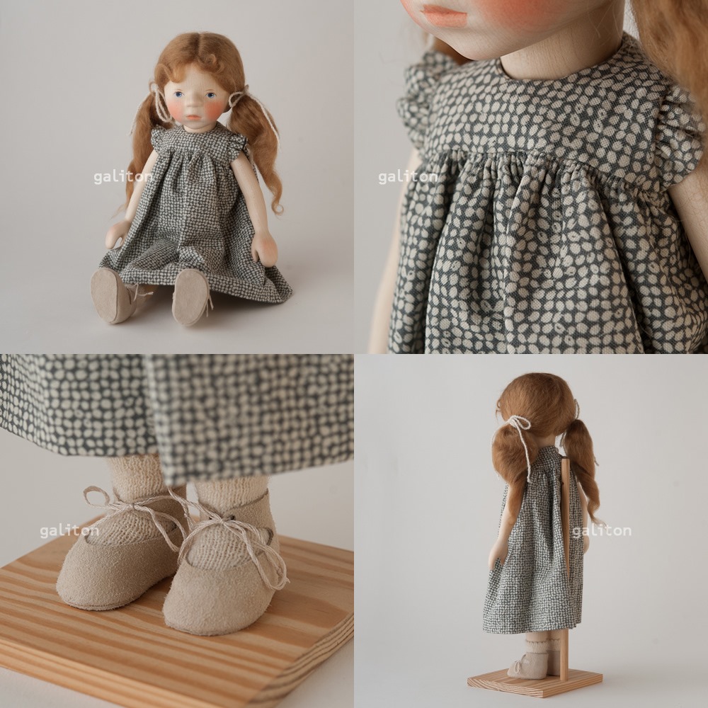 Elisabeth Pongratz ポングラッツ人形 オールウッド H360 グレー柄ワンピース | 木のおもちゃがりとん