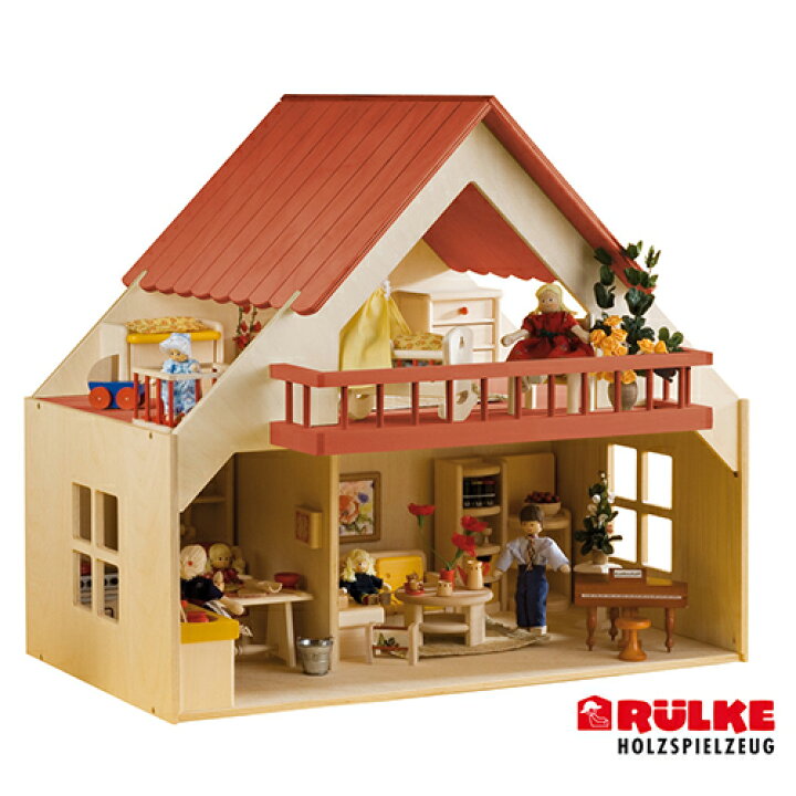 楽天市場】リュルケ Ruelke 木製ドールハウス バルコニー付きの家 赤 