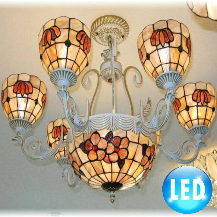 楽天市場 シャンデリア 照明 照明器具 シーリングライト 照明 安い 照明 おしゃれ Led 安い 北欧 天井直付灯 照明 家電 照明器具 おしゃれ 天井 和室 6畳 8畳 10畳 可愛い 和風 アンティーク Led付き 新品 可愛い 貝殻細工 シーリング照明 Led 9灯タイプ