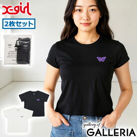 【最大63倍 7/10限定】 エックスガール Tシャツ レディース X-girl 半袖 綿100% 無地 ロゴ ブランド おしゃれ かわいい カジュアル クルーネック 2枚セット 白 黒 コンパクト トップス カットソー LOGO AND BUTTERFLY 2P S/S BABY TEE 105252011032
