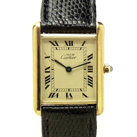 ★感謝祭 35万→27万★【USED】カルティエ - CARTIER - マスト タンク ルイ　ローマン　アイボリー クリーム 白 系 貴重 人気 美品　YGP / 革 QZ クオーツ　L M OH オーバーホール ボーイズ メンズ レディース　ヴィンテージ アンティーク 腕時計 (中古) ～出現イベント～