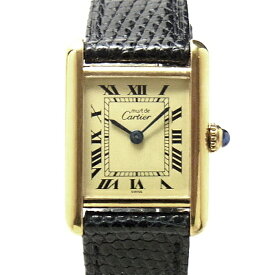 ★感謝祭 30万→23万★【USED】カルティエ - CARTIER - マスト タンク　ルイ　ローマン　アイボリー クリーム 白 系 ダイヤル　貴重　人気　美品　YGP / 革　QZ クオーツ　S M 　レディース　ボーイズ　ヴィンテージ　アンティーク　腕時計　(中古) ～出現イベント～
