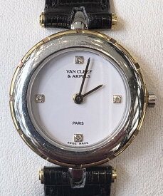 ★海外随一価格 9万★【USED】ヴァン クリーフ＆アーペル - Van Cleef ＆ Arpels - ラ コレクション La Collection ラウンド ダイヤ 白 ホワイト 金 ゴールド コンビ　希少 人気 美品　YGP・SS / 革　クオーツ　オーバーホール　レディース 腕時計 (中古) ～出現イベント～