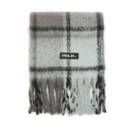 【10%OFFクーポン】 ミルクフェド マフラー MILKFED. BAR LOGO SHAGGY PLAID STOLE ストール シャギー チェック 大判 フリンジ フリンジマフラー 学生 白 大人 女子高生 レディース 103223054007