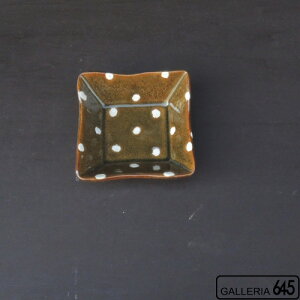 3寸ドット角鉢(茶):安里貴美枝:081028