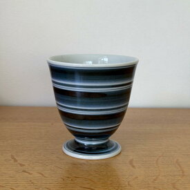 ワインカップ 縞 砥部焼 DEEP NAVY ワインカップ 縞 作家 愛媛県無形文化財 二宮好史/五松園窯(ごしょうえん窯）