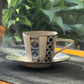 砥部焼　カップ＆ソーサー　染付　帯文　陶器　陶彩窯