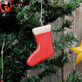 ウッドカービング ソックス 【クリスマス】[ネコポス可]【 靴下 くつした xmas Christmas 木製 オーナメント ハンドメイド ツリー 飾り 装飾 かわいい おしゃれ アンティーク 輸入 雑貨 バリ 】