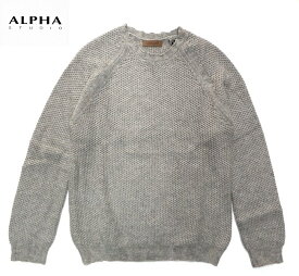 ALPHA STUDIO (アルファ スタジオ) ユーズドネック加工 カシミヤ混 ニット セーター グレー
