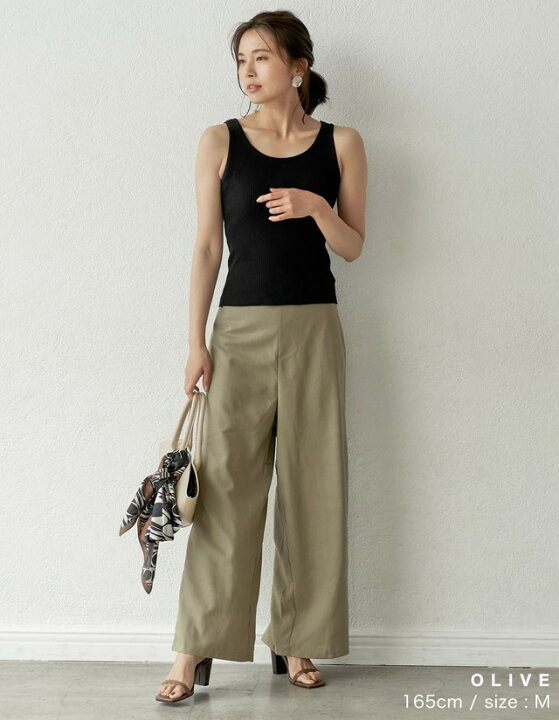 楽天市場 Limited Sale 残りわずかの少量アイテム ウエストすっきり くびれメイクな美ラインパンツ C M Lサイズ リネンブレンドハイ ウエストワイドパンツ レディース ワイドパンツ バックゴム セットアップ あす楽対応 Re Edit リエディ