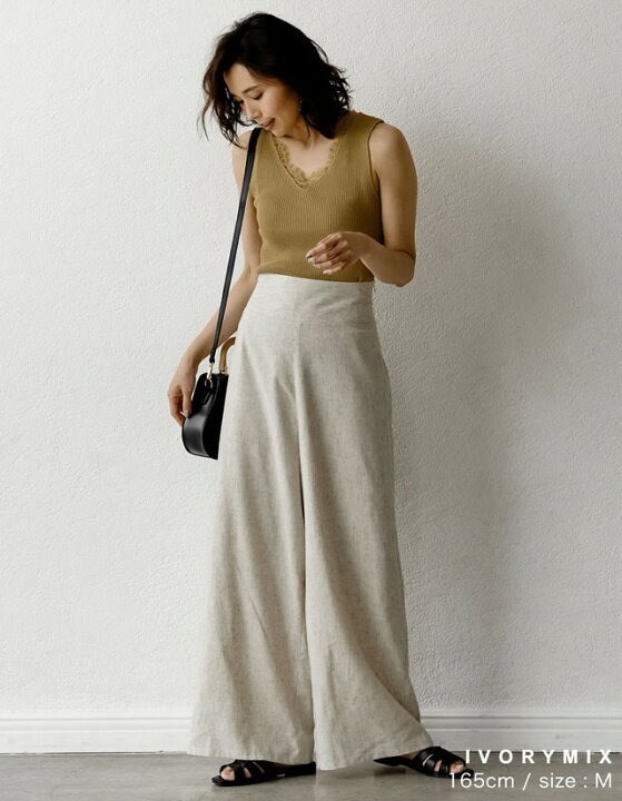 楽天市場 Limited Sale 残りわずかの少量アイテム ウエストすっきり くびれメイクな美ラインパンツ C M Lサイズ リネンブレンドハイ ウエストワイドパンツ レディース ワイドパンツ バックゴム セットアップ あす楽対応 Re Edit リエディ