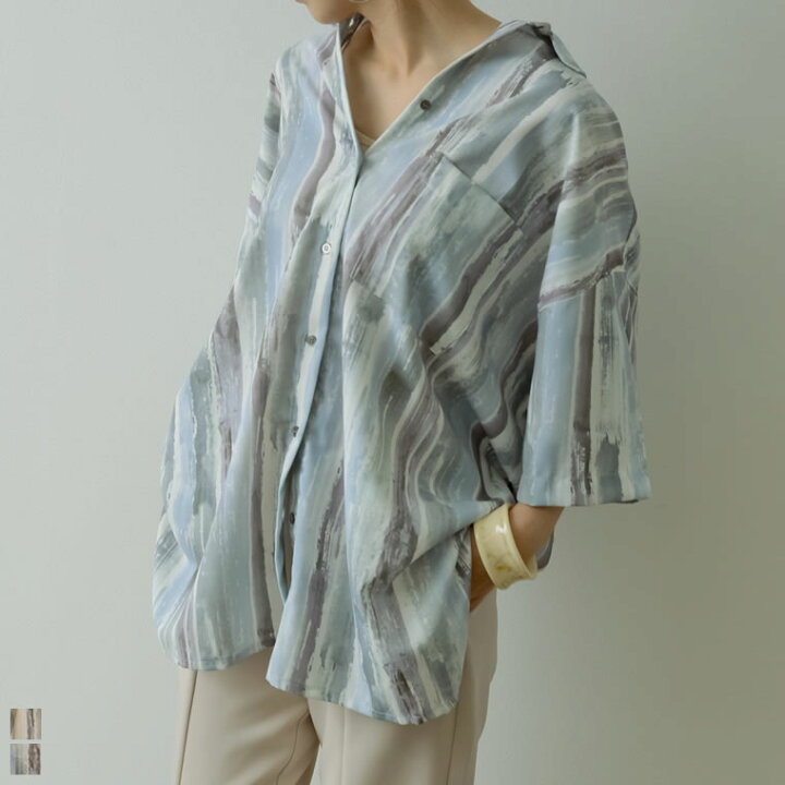 楽天市場 ビッグサイズでこなれ感たっぷりストライプアート柄シャツmサイズ ストライプアート柄半袖bigシャツ日 レディース 春 夏 シャツ ビッグシャツ オーバーサイズ ストライプ アート柄 総柄 Re Edit リエディ