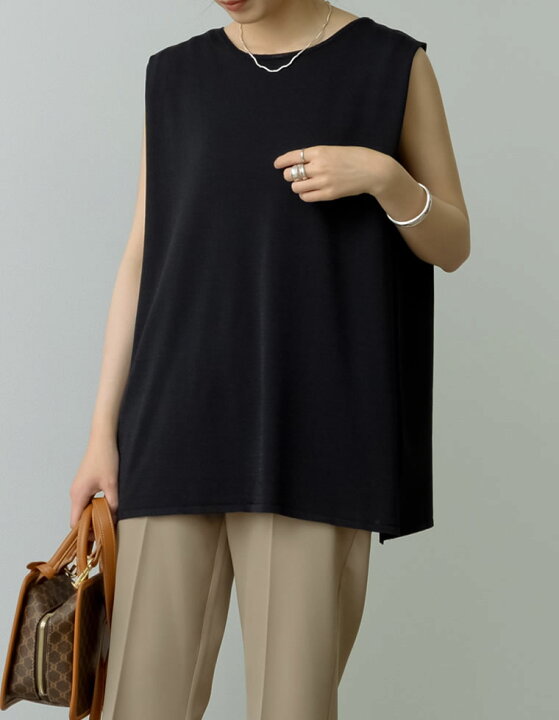 Ap2752 シンプル ニット ノースリーブ バックタック ブラウン 上品 伸縮性 大人っぽい 快適 新品 春 無地 秋 茶色 薄手 軽量 ３l 別倉庫からの配送 新品