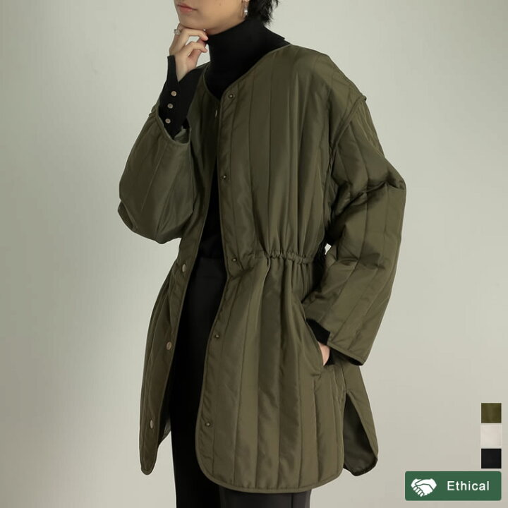 楽天市場】M/Lサイズ リサイクルタフタストライプキルティングブルゾン 