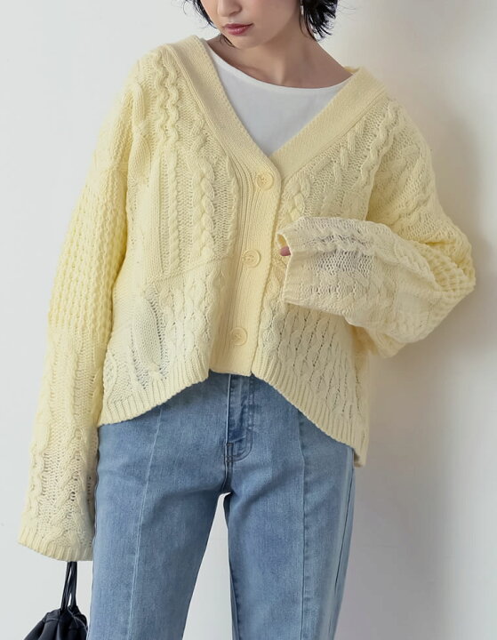 ニット カーディガン ケーブル編み くすみブルー Lサイズ オンラインショップ