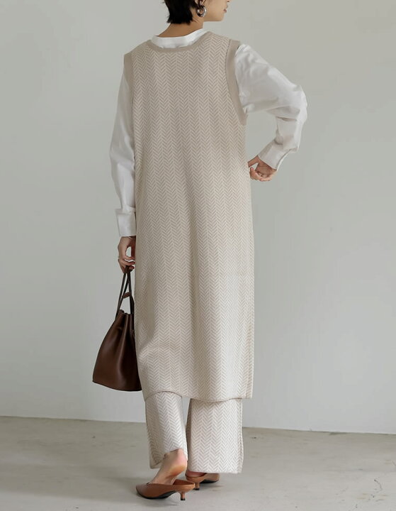 楽天市場 フリーサイズ 前後2wayヘリンボーンジャガードニットロングベスト レディース トップス ベスト ニットベスト ロングベスト 前後2way セットアップ ニットアップ 21秋冬 21a W 21aw Re Edit リエディ