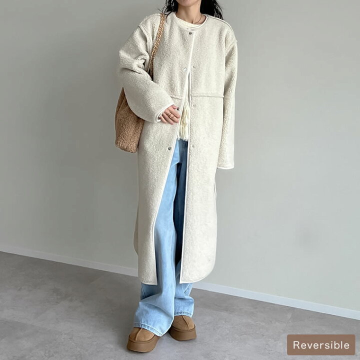 楽天市場 Sc M Lサイズ 低身長サイズ有 リバーシブルボアフェイクムートンロングコート レディース ジャケット アウター ボアコート フェイクムートンコート 秋冬 あす楽対応 Re Edit リエディ