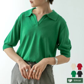 【全品2BUY15%OFFクーポン】【SUMMER FAIR】M/Lサイズ シアーニットポロシャツ レディース 春 夏 / トップス ニット セーター ニット シアーニット 5分袖 ポロシャツ 半袖 トップス サステナブル サスティナブル [Re:EDIT Green][mb]
