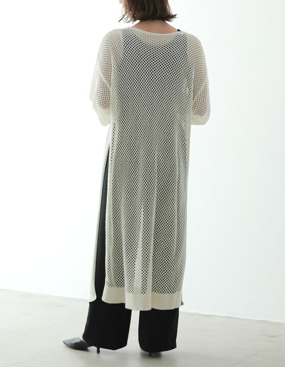 楽天市場 フリーサイズ サイドスリットメッシュニットワンピース レディース 春 夏 ワンピース ニットワンピース メッシュニットワンピース シアーニット 透かし編み ロング丈 長袖 サイドスリット Re Edit リエディ