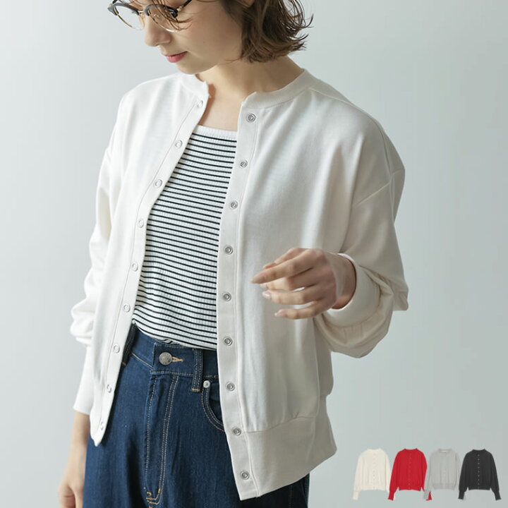 楽天市場 Mサイズ ミニ裏毛ショートカーディガン レディース 春 夏 トップス Tシャツ カットソー カーディガン ミニ裏毛 トップス ジャスト丈 クルーネック 長袖 22s S 22ss あす楽対応 Re Edit リエディ