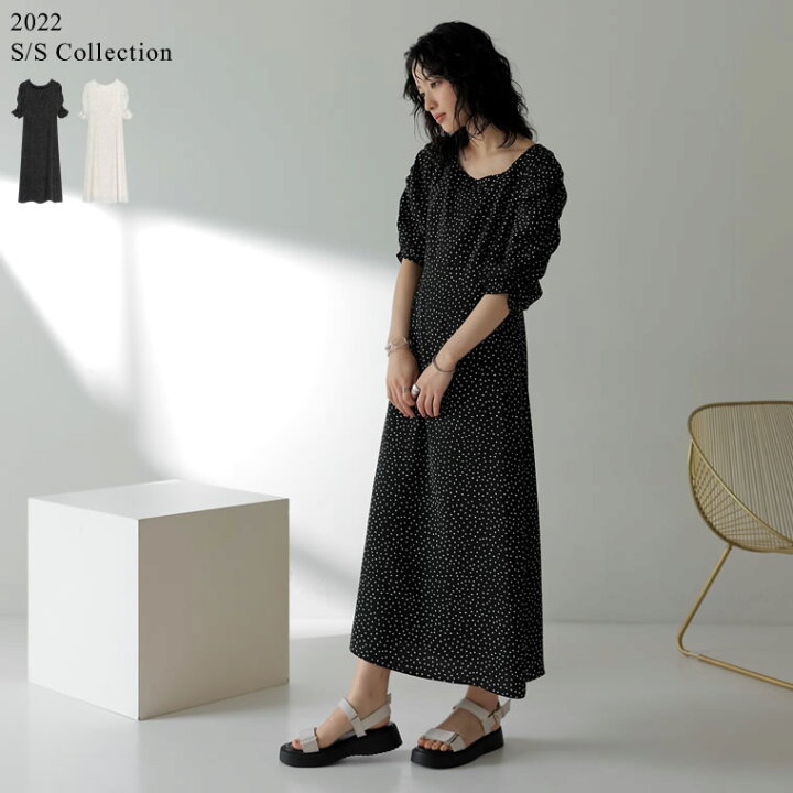 楽天市場 Sc M Mt Lサイズ 22s S Collection 低身長 高身長サイズ有 ドット柄ギャザースリーブワンピース レディース 春 夏 ワンピース ドット柄 水玉 スクエアネック ロング丈 半袖 Re Edit リエディ