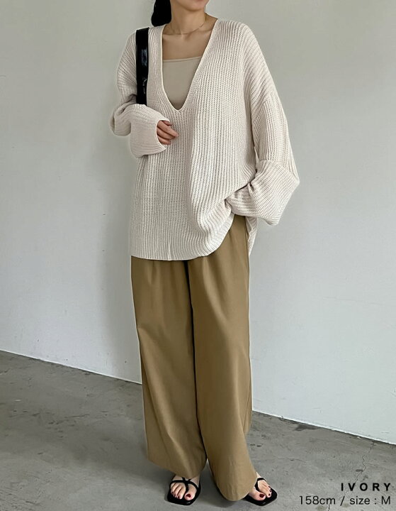 楽天市場】【3月3日発売再開】M/Lサイズ 畦編み深Vネックニット 
