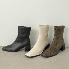 【WINTER FAIR】S/M/Lサイズ スクエアトゥステッチミドルブーツ レディース 秋 冬 シューズ ブーツ ブーツ ミドルブーツ スクエアトゥ ステッチ 靴