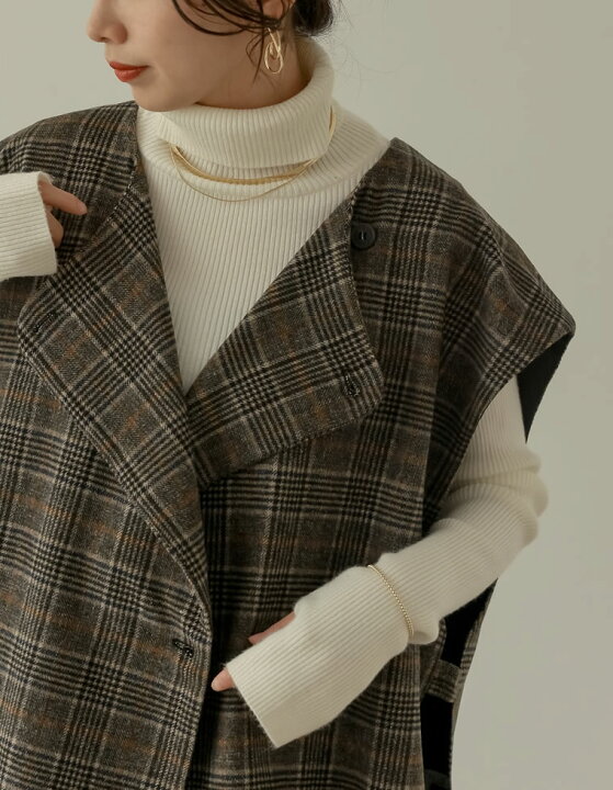 楽天市場】M/Lサイズ ウールタッチ起毛チェック柄ノースリーブ  