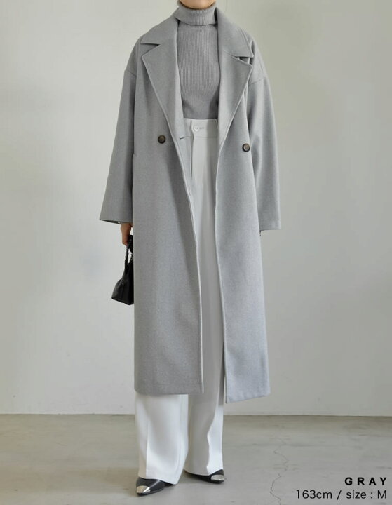 楽天市場】M/Lサイズ フェイクウールテーラードロングコート  