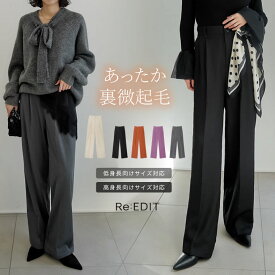 【限定！40%OFFクーポンで2999円】裏微起毛ツータックワイドパンツ レディース 秋 冬 パンツ スラックス 裏起毛パンツ 裏起毛 低身長 高身長 ワイドパンツ ワイド ツータック タックパンツ 微起毛 オフィスカジュアル オフィス タックワイドパンツ[mb]