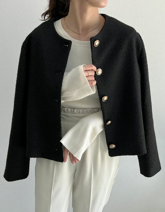 ☆ANAYI☆【美品】ツイード ノーカラージャケット 金ボタン サイズ38  