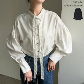 【TIME SALE】M/Lサイズ ボウタイ付きボリュームスリーブブラウス レディース 春 夏 / トップス シャツ ブラウス チュニック オケージョン 卒入式 セレモニー