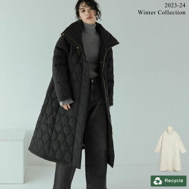 【マラソン限定 1,000円OFFクーポン対象】SC/M/Lサイズ [2023-24 WINTER COLLECTION][低身長サイズ有]中綿リサイクルタフタキルティングスタンドカラーフレアロングコート レディース 秋 冬 / ジャケット アウター ダウンジャケット コート