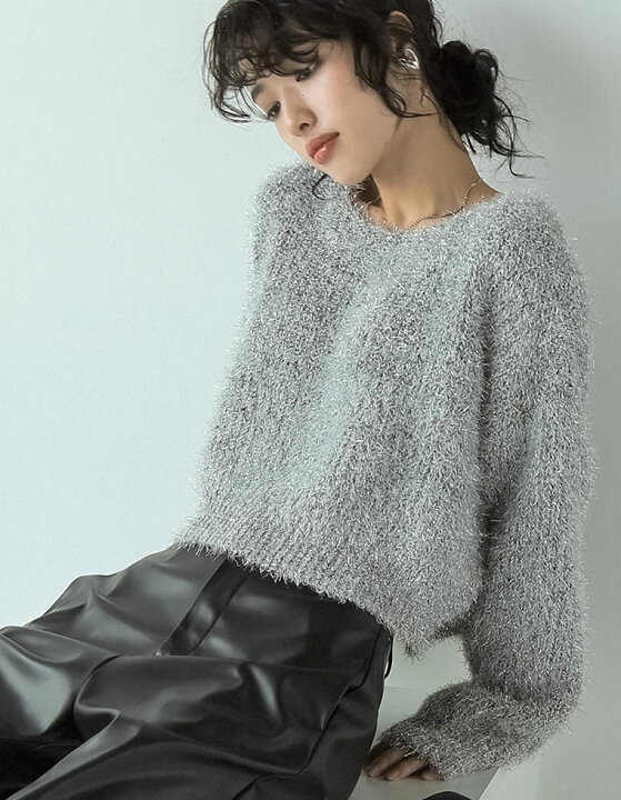 楽天市場】ラメミックスクロップド丈シャギーニットトップス  