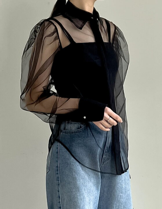 楽天市場】【OUTLET】チュールボリュームスリーブシアーシャツ 
