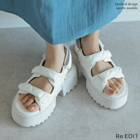 【全品MAX20%OFFクーポン】S-3Lサイズ[大きいサイズ有]キルティングデザインスポーツサンダル レディース 春 夏 リエディ シューズ サンダル スポーツサンダル 靴 くつ スポサン