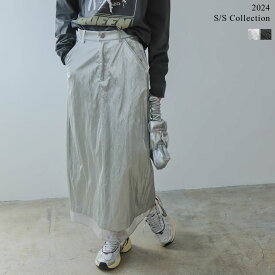 【TIME SALE】SC/M/Lサイズ [2024SS COLLECTION][低身長サイズ有]メタリックフェイクレザー×オーガンジータイトスカート レディース 春 夏 / スカート タイトスカート