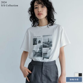 【限定！4,000円以上購入で20%OFFクーポン→2,000円】M/Lサイズ [2024SS COLLECTION][接触冷感][UVカット]モノトーンプリントTシャツ レディース 春 夏 / トップス Tシャツ カットソー 半袖 クルーネック きれいめ