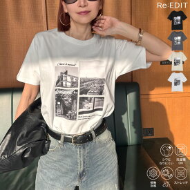 【限定！15%OFFクーポンで2549円】UVカット][接触冷感]シーンナリーフォトプリントTシャツ レディース 春夏 リエディ/ トップス Tシャツ カットソー ロゴT プリントT 半袖 クルーネック フォトT モノトーン UVカット [mb] [一部先行予約受注]