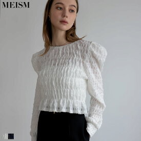 【限定！10%OFFクーポン】M/Lサイズ [2024SS COLLECTION][MEISM by Re:EDIT]パフショルダーショート丈ギャザーカットソートップス レディース 春 夏 / トップス カットソー セレモニー オケージョン パフショルダー