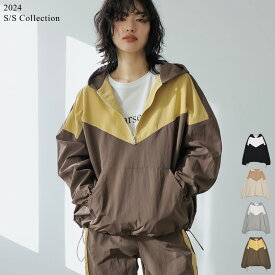 【TIME SALE！ 2878円 ～4/30まで】M/Lサイズ [2024SS COLLECTION]ナイロンタフタ配色アノラックパーカー レディース 春 夏 / ジャケット アウター アノラック アノラックジャケット ライトアウター 長袖 マウンテンパーカー