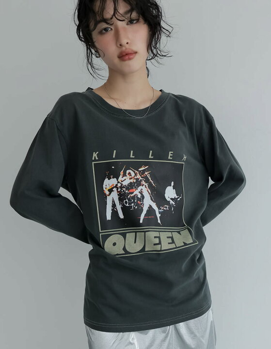 楽天市場】M/Lサイズ QUEENオーバーサイズピグメントバンドロックロンT 