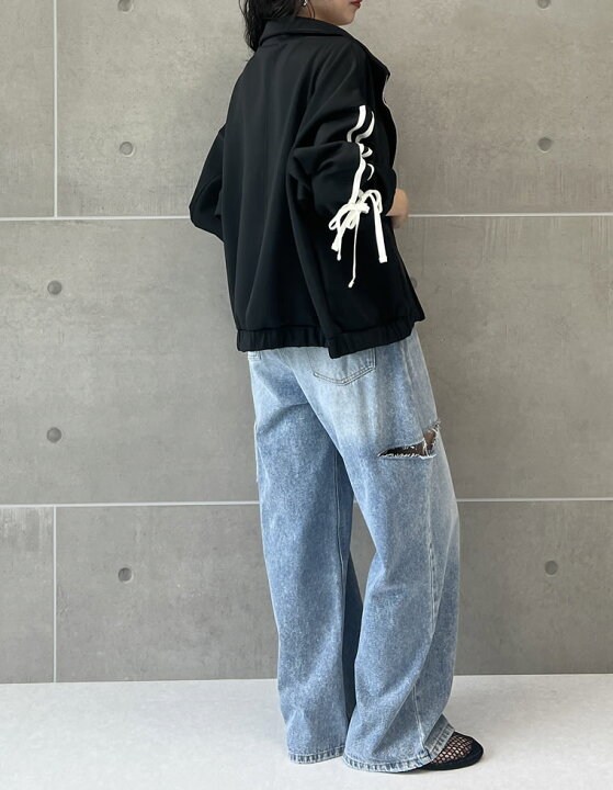 楽天市場】M/Lサイズ ストレッチポンチサイドラインリボンブルゾン 