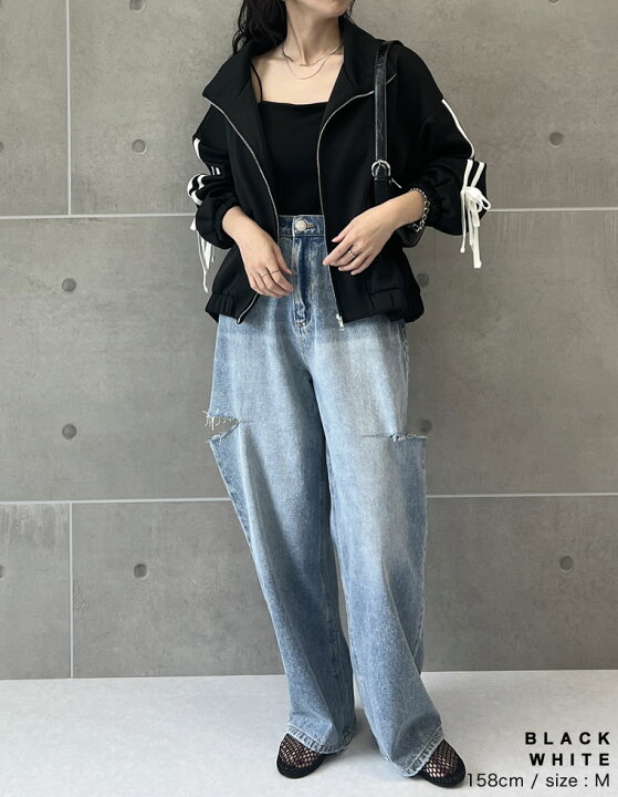 楽天市場】M/Lサイズ ストレッチポンチサイドラインリボンブルゾン 