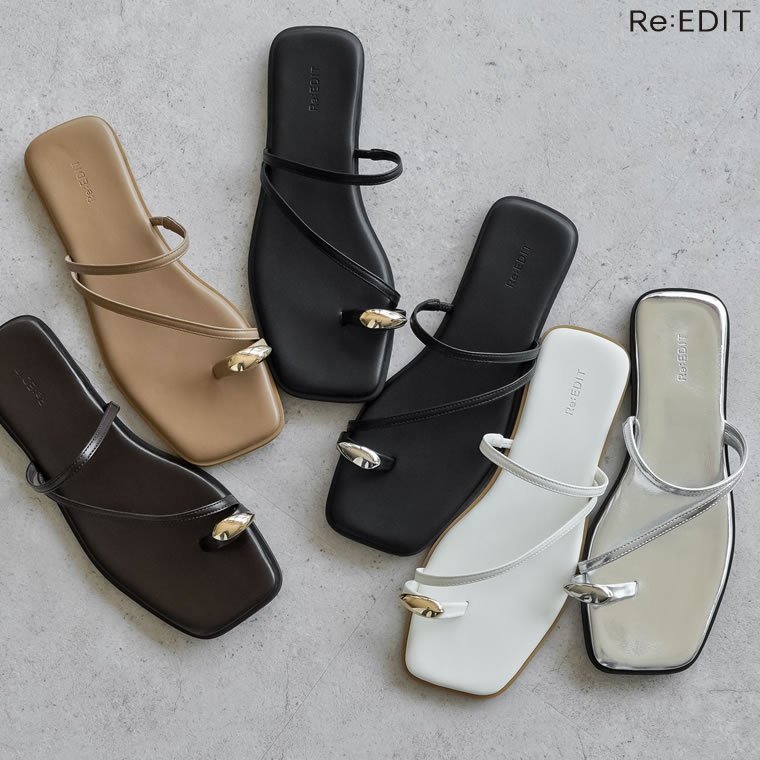 【限定!15%OFFクーポンで4250円】選べるモチーフトングサンダル レディース リエディ シューズ サンダル 靴 ビーチサンダル ビーサン トングサンダル 履きやすい きれいめ フラットサンダル ぺたんこ 夏 ローヒール サムリング メタルパーツ フェイクレザー - メイン画像 2