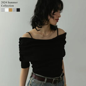 【限定！20%OFFクーポンご利用で2,998円×4日19:00～】M/Lサイズ [2024 SUMMER COLLECTION][森カンナさん着用]2WAYリブカットソー五分袖オフショルトップス レディース 春 夏 / トップス オフショル オフショルニット オフショルダー 五分袖 [一部先行予約受注]